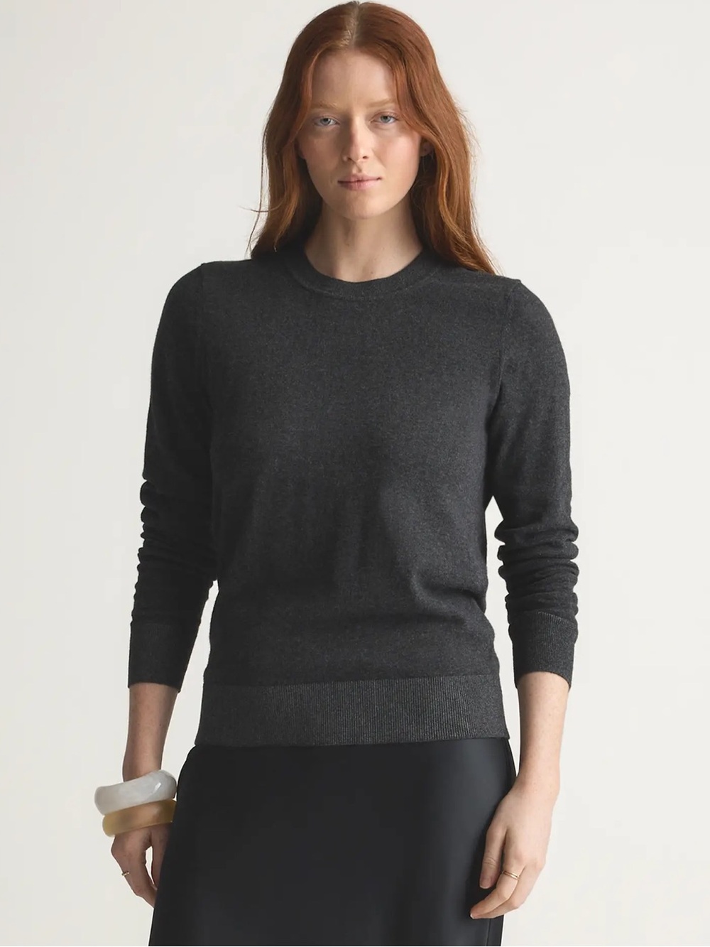 Quince Lightweight Cotton Cashmere Crew Sweater Charcoal Women’s L